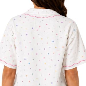 Camisa blanca de mujer con lunares bordados, manga corta, con botones, informal, de verano, de algodón, con cuello, blusa personalizada, tops de moda OEM - Product Image 6