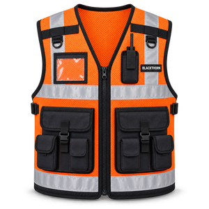 Chaleco de Seguridad de Alta Visibilidad Blackthorn para Hombre, Transpirable, Reflectante Naranja, Cuello en V, Cierre de Cremallera, Múltiples Bolsillos - Product Image 3