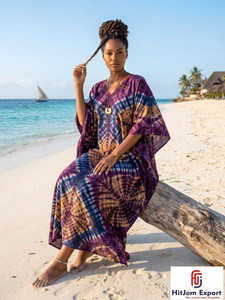 Women Printed <b>Kaftan</b> Dress Lightweight Comfortable <b>Beach</b> Wear Loose Fit Elegant Style Bulk Supply for Brands - Product Image 5