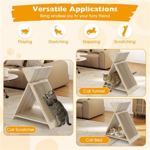 18.5\"x12\"x21\" Multi-Functional <b>Cat</b> Scratcher with Tunnel and Wooden Lounge for <b>Cat</b> <b>Trees</b> & <b>Scratching</b> Surface - Product Image 6