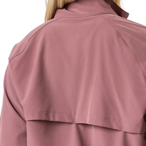 เสื้อแจ็คเก็ตคอตั้งถักนิตติ้งสีดัสตี้โรสสำหรับผู้หญิง ซิปเต็มตัว กันลม แขนจั๊มพ์ ยืดหยุ่นได้ เสื้อคลุมลำลองสำหรับออกกำลังกาย เดินทาง และกิจกรรมต่างๆ - Product Image 3