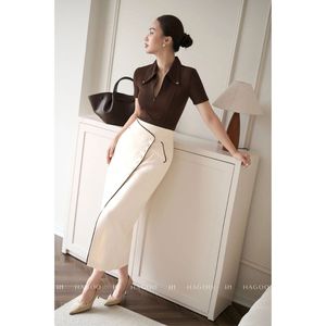Wholesale Vietnam Women's Black Zip Collar T Shirt Short Sleeve Pullover Slim Fit Casual Summer <b>Top</b> OEM ODM service [A8007] - Product Image 3