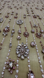 Handmade Fancy Heavy Beadwork <b>Rhinestone</b> Lace <b>Fabric</b> 100% Polyester Luxury Pink Crystal Embellished Mesh Tulle Embroidery - Product Image 2