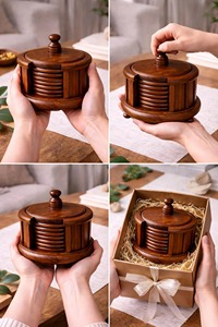 Wooden <b>Coaster</b> <b>Set</b> Solid For Stylish Home Dining Protecting Furniture While Adding Natural Beauty - Product Image 5