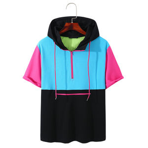 T-shirts pour hommes à capuche avec fermeture éclair 1/4 personnalisés, séchage rapide, en coton biologique doux, vêtements d'été, style streetwear, t-shirt pour hommes - Product Image 1