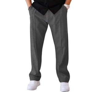 Pantalon à jambe droite et taille élastique, léger et décontracté, parfait pour des tenues quotidiennes confortables - Product Image 1