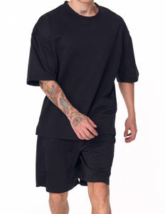Camiseta de Verano para Hombre, Negra, Oversize, Cuello Redondo, Hombros Caídos, Corte Holgado, 100% Algodón, Fabricada a Medida por un Fabricante de Ropa de Alta Gama - Product Image 1