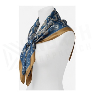 NORTH APPROACH Women's Square <b>Silk</b> Scarf Blue Gold Paisley Print Elegant Multi-Functional Fashion Accessory All Seasons - Product Image 3