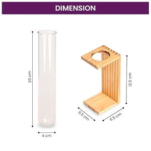 Vase en verre moderne et durable avec support en bois, récipient hydroponique pour fleurs, pot de fleurs minimaliste pour bureau, diamètre 4"-6", décoration intérieure - Product Image 3