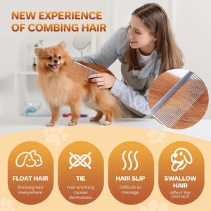 Râteau démêlant professionnel pour animaux de compagnie, 12 dents larges en acier inoxydable, peigne pour chien et chat, poignée antidérapante, sûr - Product Image 6