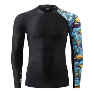 Men's Black Long Sleeve Rash Guard Full Sleeve Quick Dry Polyester <b>Compression</b> <b>Shirt</b> Printed Right Sleeve Outdoor Sport Top - Product Image 5