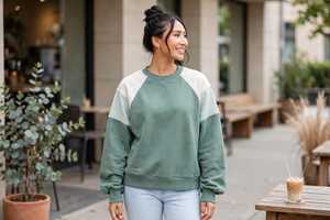 Women's Color Block Crewneck Sweatshirt Casual Lantern Sleeve Pullover <b>Top</b> - Product Image 5