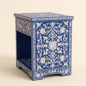 Mesita de noche artesanal con patrón floral de nácar y mesita de noche de lujo con estante abierto de nácar para decoración del hogar - Product Image 3