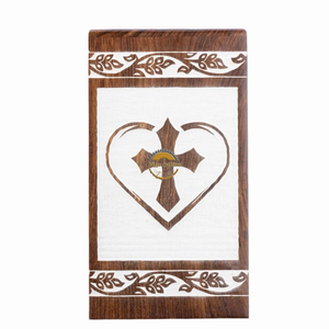 Urne funéraire artisanale en forme de cœur chrétien et urne funéraire en bois naturel avec époxy bleu, boîte à cendres artistique, souvenir commémoratif par AYAANS - Product Image 2