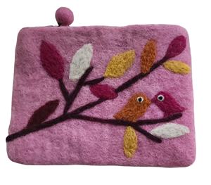 Porte-monnaie pour filles fait à la main en feutre de laine vintage de haute qualité avec fleur élégante Dragon Needling Design fermeture éclair à la mode - Product Image 1