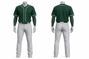 Custom Men's <b>Baseball</b> Uniform Dark Green Jersey White Trim Grey Pants Green Belt Team Sports Apparel Set For Professional Player - Product Image 1
