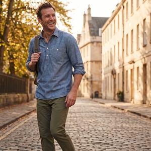 Chemise habillée homme 100 % coton popeline à manches longues avec poche unie, respirante, idéale pour le printemps - Product Image 3