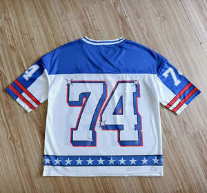 Custom Mesh American Football Jersey V-Neck Summer Fashion Top Trendy Printed Short Sleeve T-Shirt Plus Size - Product Image 2