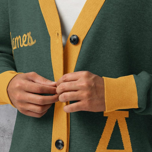 Cardigan en tricot brodé vert, numéro 24 jaune, col en V uni, manches longues, pull décontracté pour femme, toutes saisons, boutonné - Product Image 6