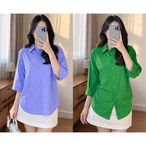 Vêtements en gros, vêtements écologiques, chemisier à manches longues pour femme, coupe décontractée et dos torsadé, haut uni décontracté pour le bureau - Product Image 4