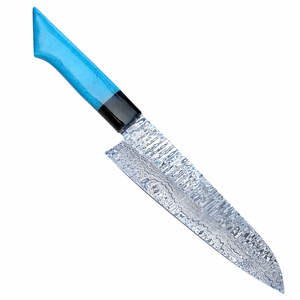 Couteau de chef artisanal de 8 pouces en acier Damas avec manche en résine et étui en cuir, ambidextre, compatible lave-vaisselle, design moderne - Product Image 1