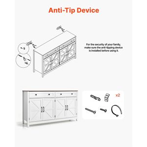 Tavolo da Caffè Stile Fattoria con 2 Cassetti, Credenza Buffet con 4 Ante Scorrevoli - Mobile Bar Stile Rustico - Product Image 6