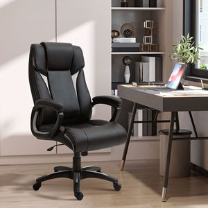 Sedia da Ufficio Ergonomica Direzionale in Pelle PU con Schienale Alto, Girevole a 360°, Altezza Regolabile, Nera, con Funzione Basculante - Product Image 2
