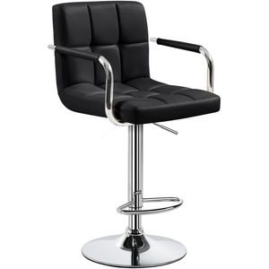 Taburete de Bar Giratorio Moderno de Cuero PU Negro con Base de Pedestal de Acero Cromado para Cocina y Apartamento - Product Image 1
