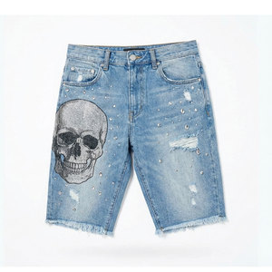 Shorts en jean foncé pour homme, coutures durables, polyvalents pour un usage quotidien - Product Image 1