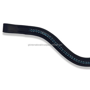 Venta al por mayor de productos ecuestres de carreras de caballos, banda para la frente de caballo de cuero acolchada hecha a mano con cristales decorativos, pedrería - Product Image 3