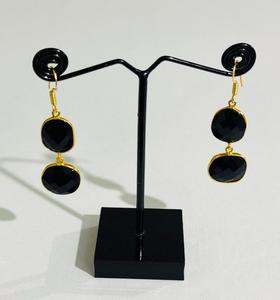 Pendientes de Piedras Preciosas Negras Naturales, Pendientes de Botón con Bisel Chapado en Oro, Joyería Elegante de Moda India para Mujer, para Novia, Boda - Product Image 2