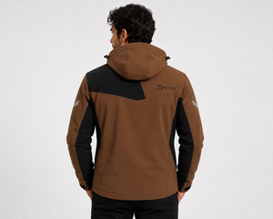 Veste softshell marron et noire pour homme avec capuche, imperméable, coupe-vent, pour sports d'hiver en plein air, vêtements de travail personnalisés - Product Image 3
