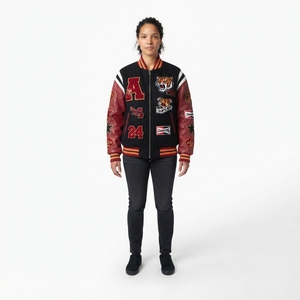 Custom Embroidered Chenille Patch Varsity Jacket Women <b>Vintage</b> Zip Front Letterman Bomber <b>Coat</b> Breathable Windproof - Product Image 1