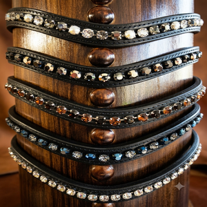 Diadema para Caballo de Cuero Genuino Negro y Marrón con Cristales Brillantes y Diamantes de Imitación de Varios Colores y Diseños, en Todas las Formas - Product Image 2