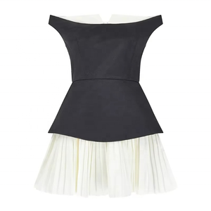 Vestido Mini Negro y Blanco para Mujer, Diseño de Parches, Sin Tirantes, Tejido de Poliéster Transpirable, Casual, Sexy, Moda de Verano, Estampado Natural - Product Image 6
