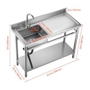 Lavello Commerciale Monoblocco Autoportante in Acciaio Inossidabile con Rubinetto per Cucina, Lavello Utilitario Destro per Banco da Lavoro - Product Image 5