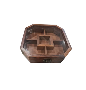 Wood Spice <b>Box</b> 5 Compartments New Design Octagonal Shape Wood <b>Herb</b> Storage Container - Product Image 1