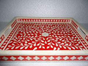 Bandeja de diseño moderno con incrustaciones de hueso, bandeja de servir colorida con asa, bandejas decorativas a un precio mayorista muy bajo. - Product Image 6