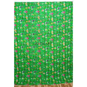 Hand-Stitched Reversible Kantha <b>Throw</b> High Quality Comfortable Floral Block Printed 100% Cotton Eco-Friendly All-Season <b>Quilt</b> - Product Image 1