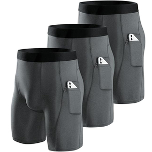 Shorts de compression pour hommes avec poche latérale, séchage rapide, coupe sportive, taille mi-haute, taille élastique, couleur unie, pour la course, la gym et l'entraînement - Product Image 4