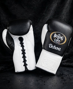 Gants de boxe No Boxing No Life, noirs et blancs, à lacets, pour entraînement et sparring, en cuir de vachette, pour adultes, sur mesure, faits à la main. - Product Image 2