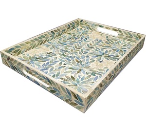 Plateau de service rectangulaire artisanal Imperial Crafted Home en nacre, avec poignée, motif géométrique, design horizontal, moderne et décoratif - Product Image 4