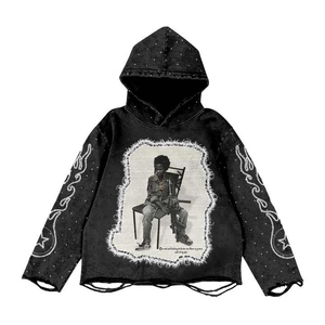 <b>Men</b> Hoodies 100%Cotton Blank Hoodie Streetwear Style Attached 3D Embroidery Oversize <b>Pullover</b> Unisex Hoodies - Product Image 4