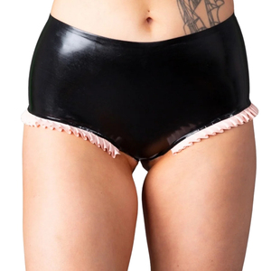 Braguitas de Nylon Negras de Cintura Alta para Mujer con Volantes Rosas, Estilo Sexy sin Costuras, Color Sólido, Material Tejido - Product Image 1