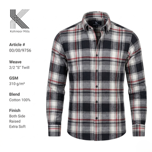Camisa de Franela para Hombre, 100% Algodón, 310 g/m², Tejido de Sarga a Cuadros, Manga Larga, Fabricante OEM ODM, Venta al Por Mayor, Personalizable - Product Image 1
