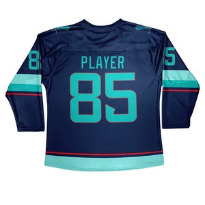 Maillot de hockey sur glace blanc, bleu et jaune rayé, sublimé, anti-humidité, manches trois quarts pour homme, 100% polyester, personnalisé - Product Image 6