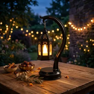 Black Iron Hanging <b>Lantern</b> <b>Candle</b> <b>Holder</b> with Curved Stand Decorative Tealight <b>Lantern</b> for Home Decor Living Room Bedroom Table - Product Image 3