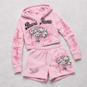 Oferta de Primavera 2026: Conjunto Deportivo Personalizado de Felpa 100% Algodón para Mujer, Sudadera con Estampado Animal y Pantalones Cortos - Product Image 5