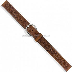 Ceinture en cuir à plis naturels, boucle tressée en laiton massif, solide et durable avec design floral - Product Image 3