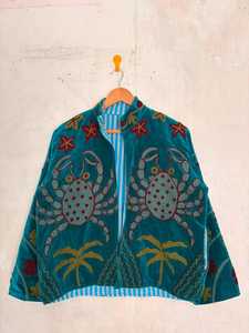 Chaqueta de Terciopelo Sea Garden Exclusiva, Bordada a Mano, Inspirada en Suzani, con Motivo de Cangrejo, Estilo Boho, para Invierno - Product Image 1